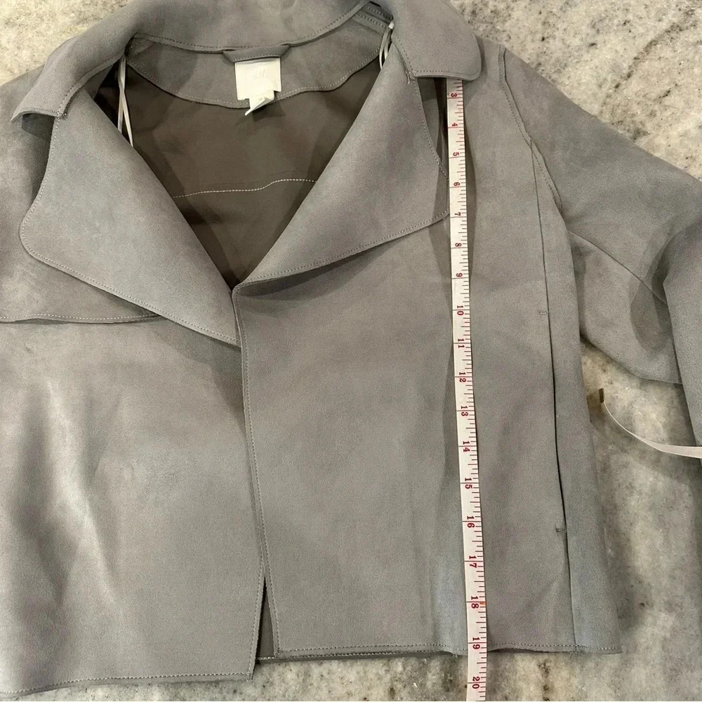 H&M Faux Suede Pocket Zippered Sleeve Gray Moto Jacket Size 4 - Picture 6 of 12